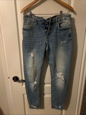 Zara Light Blue Distressed Boyfriend Jeans